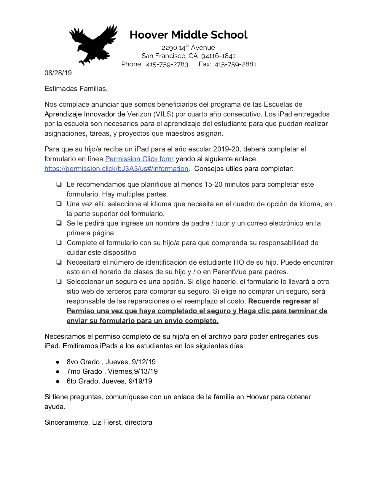 VILS Cover Letter For Families SFUSD